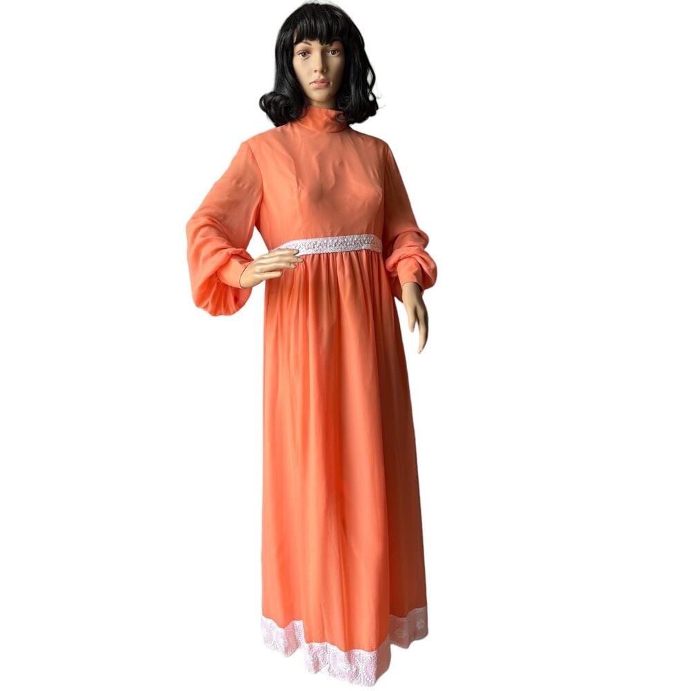 American vintage 60's Dreamsicle Empire Waist Bishop sleeves Maxi size Medium